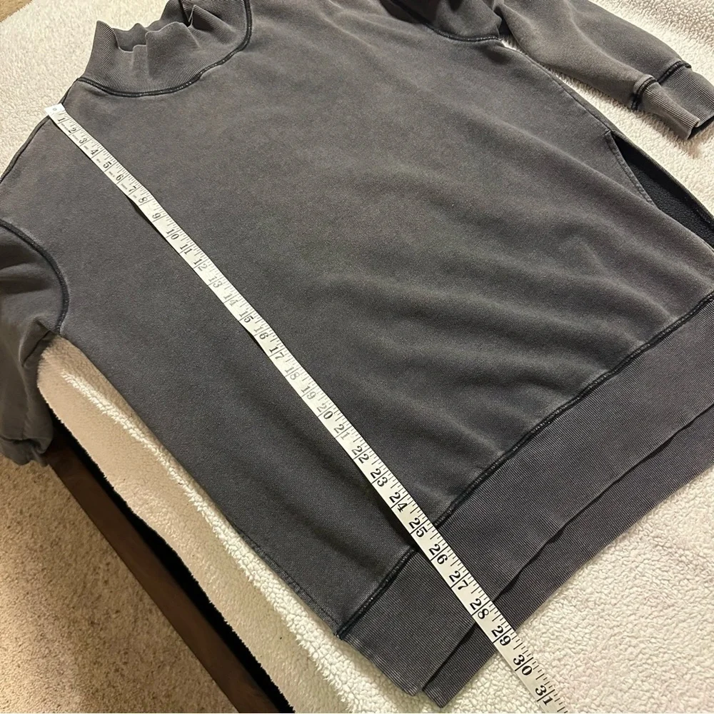 Free People Distressed Charcoal Gray Black Mock Neck Sweatshirt Tunic Side Slit